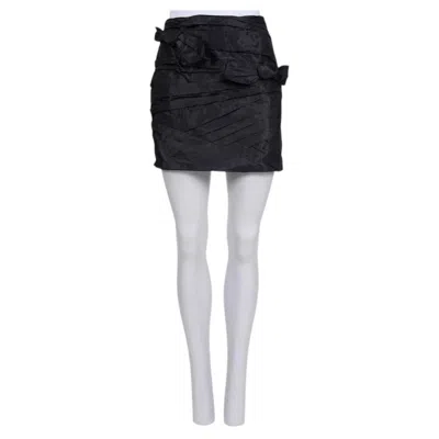 Pre-owned Valentino Black Silk Bow-embellished Mini Skirt Size Us 6, Elegant Fit