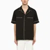 Valentino Piped-trim Silk Bowling Shirt In Black