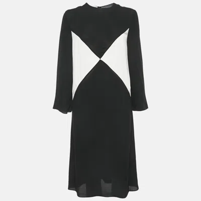 Pre-owned Valentino Black Silk Crepe Panel Detail Midi Shift Dress S