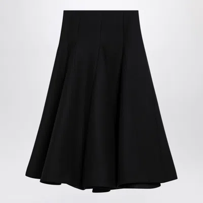 VALENTINO BLACK SILK FLOUNCED MIDI SKIRT