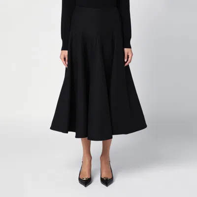 VALENTINO BLACK SILK FLOUNCED MIDI SKIRT
