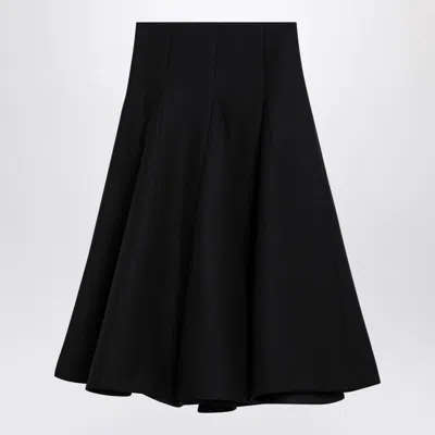VALENTINO VALENTINO  BLACK SILK FLOUNCED MIDI SKIRT