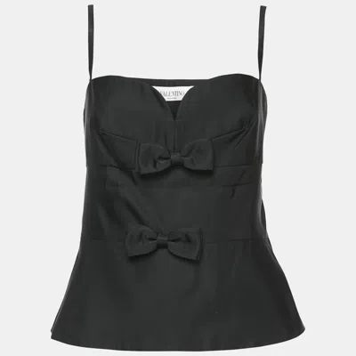 Pre-owned Valentino Black Silk Sweetheart Neck Sleeveless Top L