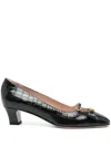 Valentino Garavani Bow Detail Black Crocodile-embossed Leather Heels In Black