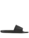 Valentino Rubber Slides With Wide Strap And Flat Sole In Black
