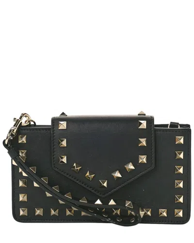 Valentino Garavani Valentino Black Smooth Leather Rockstud Phone Case (authentic Pre-loved)