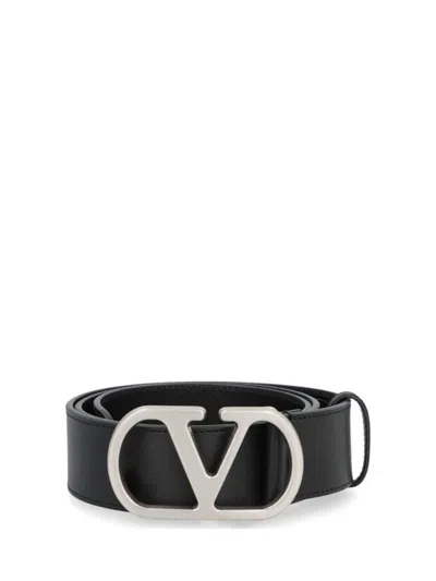 Valentino Garavani Vlogo Signature Leather Belt In Black
