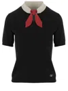 Valentino Black Solid Shirt Collar Top In Black