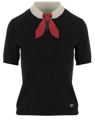 Valentino Black Solid Shirt Collar Top