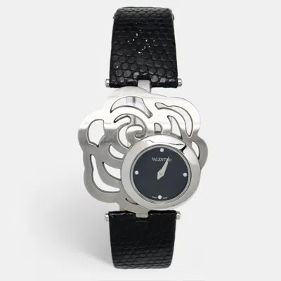 Pre-owned Valentino Garavani Black Stainless Steel Lizard Leather Rosier Baselworld V55 Women's Wristwatch 40 Mm