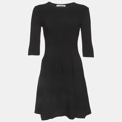 Pre-owned Valentino Black Stretch Knit Ruffled Mini Dress S