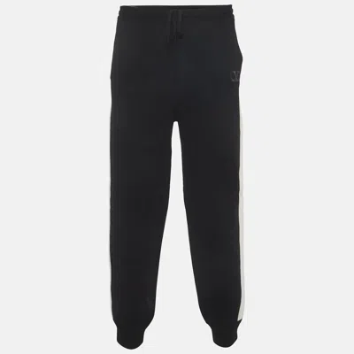 Pre-owned Valentino Black Stretch Knit Side Stripe Joggers L