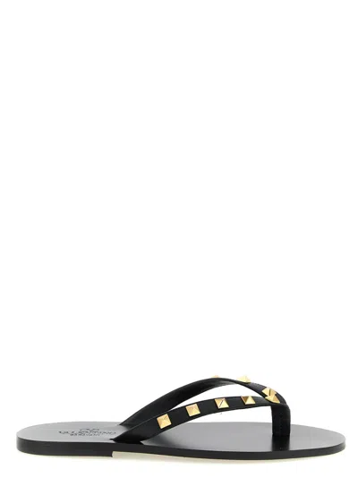 Valentino Garavani Black Studded Open Toe Slippers