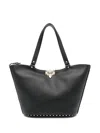 Valentino Garavani Women Rockstud Small Leather Tote Bag In Black