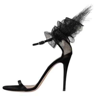 Pre-owned Valentino Garavani Valentino Black Suede Bow Stiletto Sandals Size 39