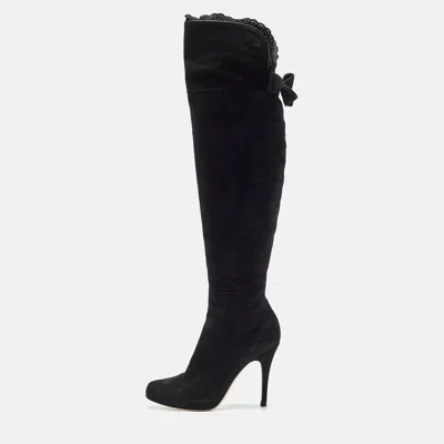 Pre-owned Valentino Garavani Black Suede Knee Length Boots Size 39