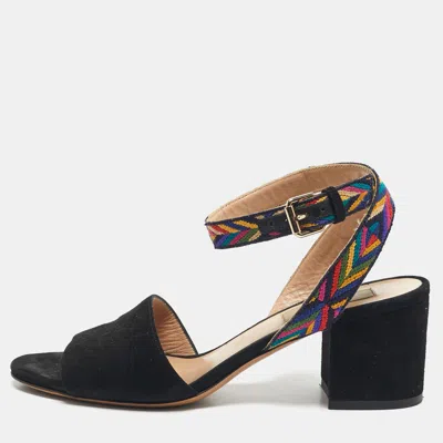 Pre-owned Valentino Garavani Black Suede Multicolor Ankle Strap Sandals Size 35.5