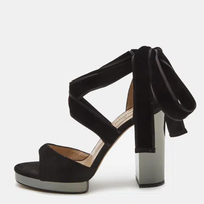 Pre-owned Valentino Garavani Black Suede Platform Block Heel Ankle Strap Sandals Size 36