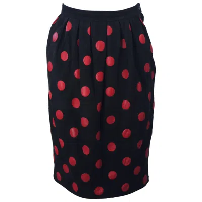 Pre-owned Valentino Black Suede Skirt With Red Leather Polka Dots Size 4-6