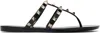 Valentino Rockstud T-strap Flat Slide Sandals In 0no Nero