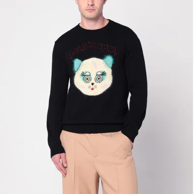 VALENTINO VALENTINO BLACK SWEATER WITH LE CHAT DE LA MAISON PATCH