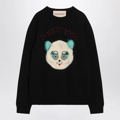 VALENTINO BLACK SWEATER WITH LE CHAT DE LA MAISON PATCH
