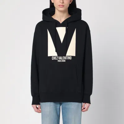 Valentino Garavani Cotton Hoodie With Print In Black