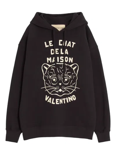 Valentino Black Sweatshirt With Le Chat De La Maison Patch In Brown