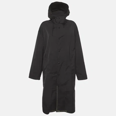 Pre-owned Valentino Black Synthetic Rockstud Detail Coat Xxl