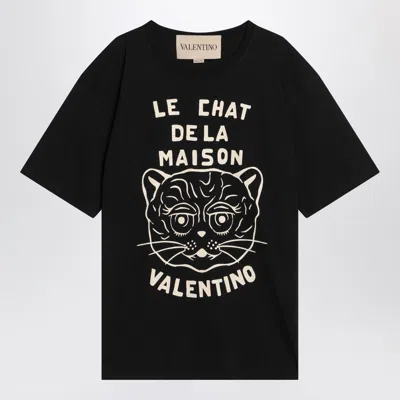 VALENTINO BLACK T-SHIRT WITH LE CHAT DE LA MAISON PRINT