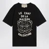 Valentino Black T-shirt With Le Chat De La Maison Print In Black