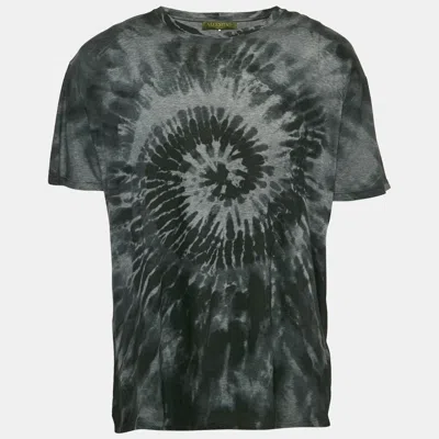 Pre-owned Valentino Black Tie Dye Print Jersey Crewneck T-shirt Xl In Gray