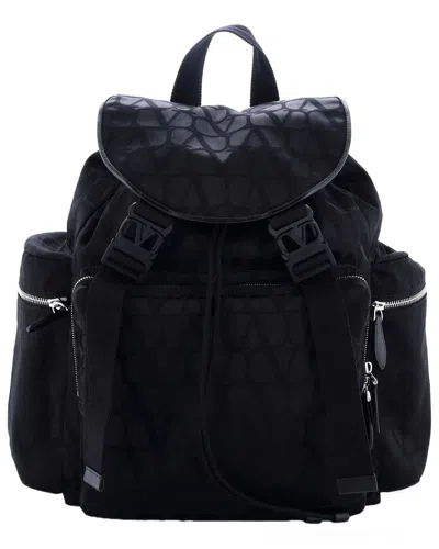 Valentino Garavani Valentino Black Toile Iconograph Nylon Double Buckle Backpack (authentic Pre-  Loved)