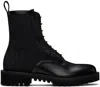 Valentino Garavani Black Combat Boot In Technical Fabric And Toile Iconographe Calfskin