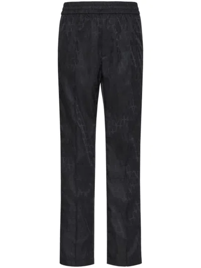 VALENTINO BLACK TOILE ICONOGRAPHE NYLON TROUSERS