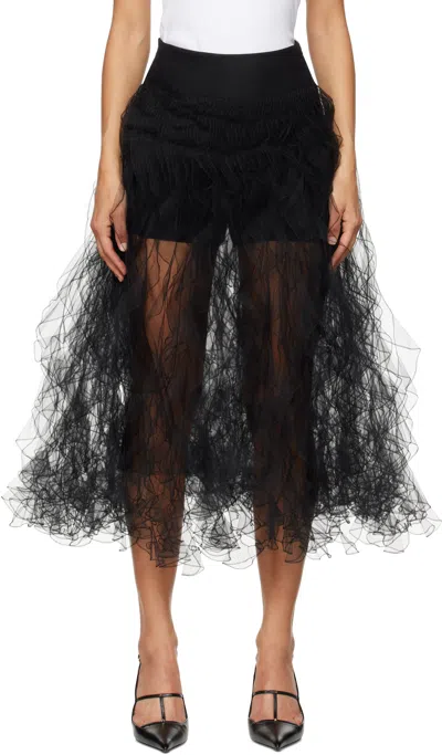 Valentino Black Tulle Illusione Midi Skirt In 0no Nero