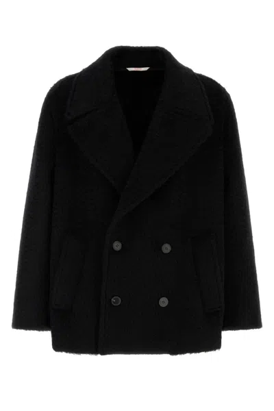 Valentino Dropped Shoulder Wool Blend Coat In Black