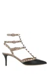 Valentino Rockstud Caged 65 Leather Ankle Strap Pump In Black