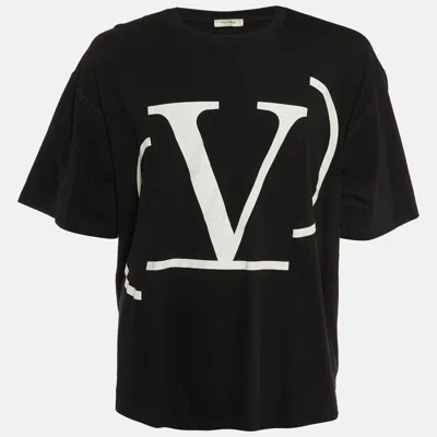 Pre-owned Valentino Black V Logo Print Cotton Crew Neck T-shirt Xl