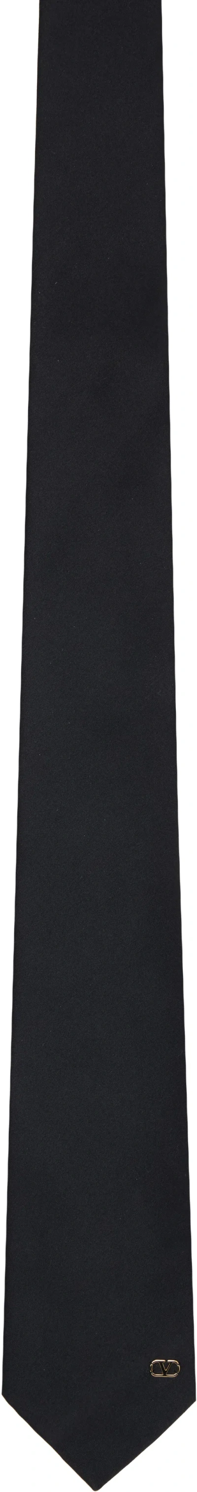 Valentino Garavani Black Valentie Silk Vlogo Signature Detail Tie In Multi