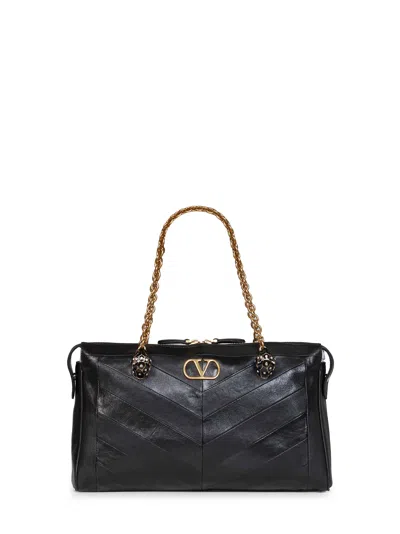 Valentino Garavani Panthea Shoulder Bag In Nappa Leather With Chevron Pattern In Red