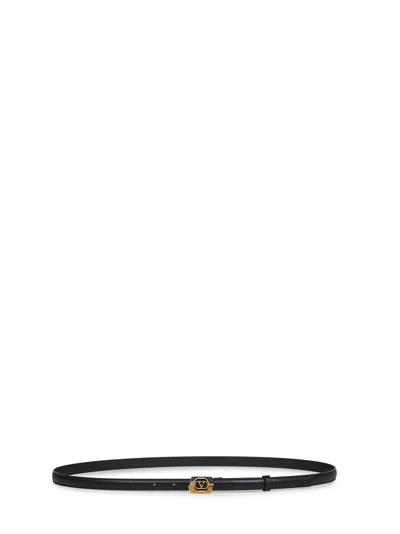 Valentino Garavani V-logo Buckle Leather Belt In Black