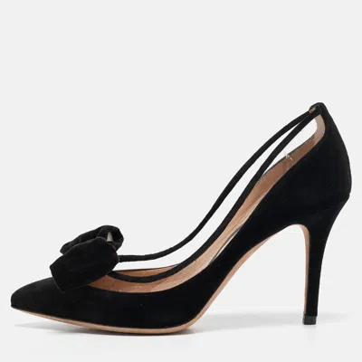 Pre-owned Valentino Garavani Black Velvet And Pvc Bow Pointed Pumps Size 36.5