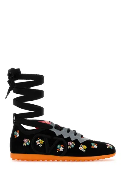Valentino Garavani Chromathon Sneakers Velvet Floral Embroidery In Black