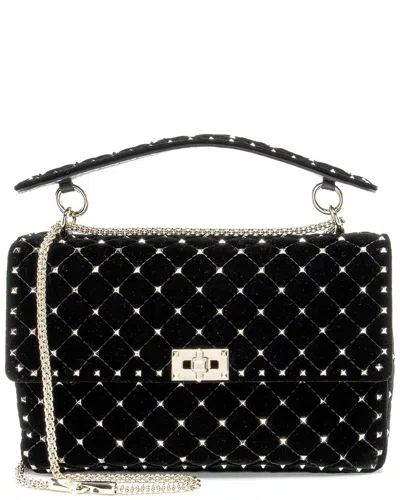 Valentino Garavani Valentino Black Velvet Rockstud Spike Up Shoulder Bag (authentic Pre-loved)