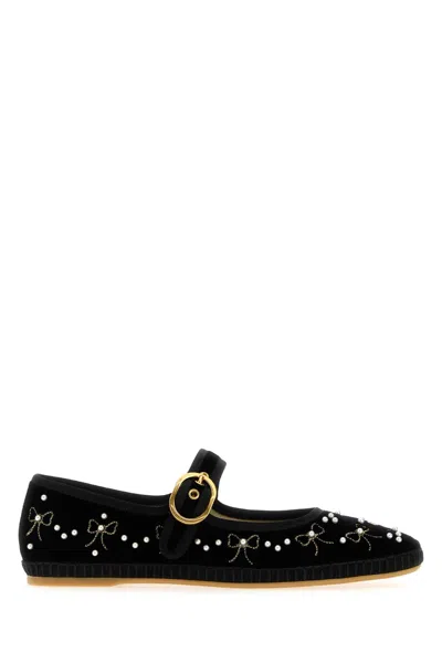 Valentino Garavani Black Velvet Vlogo Signature Ballerinas