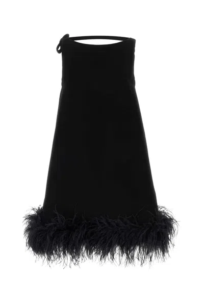 Valentino Crepe Mini Dress W/feathers In Multi