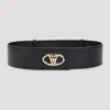 Valentino Logo Buckle Leather Belt With Wide Loop In Black