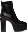 Valentino Tan-go 165 Leather Platform Bootie In 0no Nero