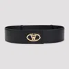 Valentino Logo Buckle Leather Belt With Wide Loop In Black
